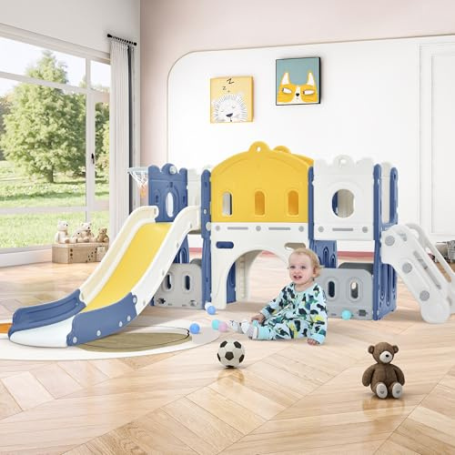 Aveainelle Scivolo per Bambini da Esterno e Casa Interno, Scivoli per Bambino da Giardino Giochi con Canestro da Basket e Contenitore, Set da Gioco per infanzia da 1 a 3 Anni