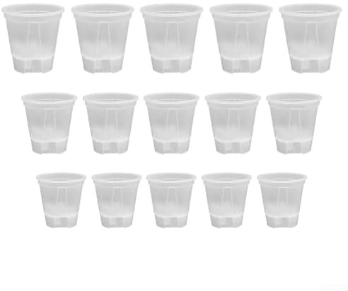 Pflanztöpfe mit Selbstbewässerungsfunktion, 15 Stück, für Orchideen, Kräuter, Sukkulenten und andere gängige Arten für drinnen und draußen (transparent)