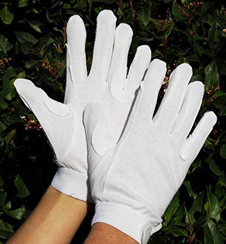 Rhinegold Cotton Pimple Grip Horse Riding Gloves - White - Large - Non-Slip Lightweight Women's Equestrian Gloves with Velcro Fasten and Elasticated Wrist - Riding Gloves Ladies Equestrian