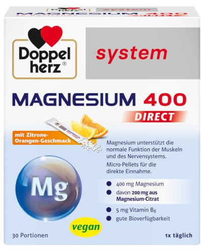 Doppelherz system MAGNESIUM 400 DIRECT - Granulat für die direkte Einnahme | Magnesium als Beitrag für die normale Funktion der Muskeln und des Nervensystems – 30 Portionsbeutel