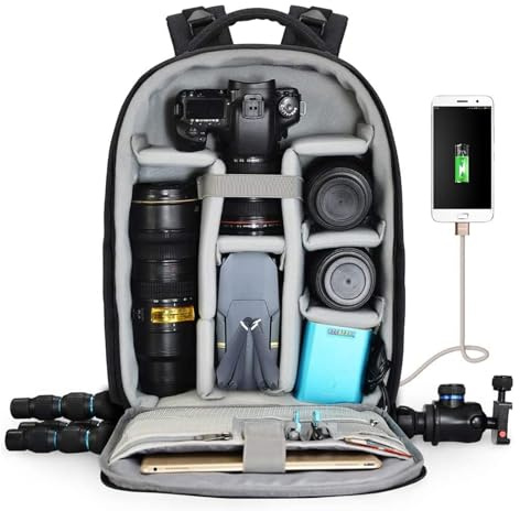 CADeN Mochila profesional para cámara réflex digital con puerto de carga USB, cubierta de lluvia, mochila para fotografía para laptop para mujeres y hombres