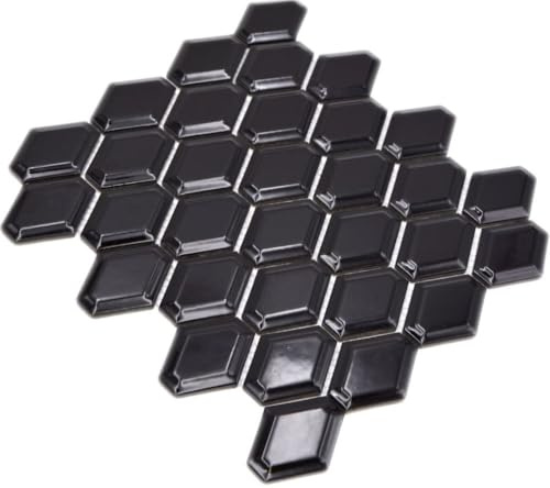Mosaik Fliese Keramik Diamant Metro schwarz glänzend für WAND BAD WC DUSCHE KÜCHE FLIESENSPIEGEL THEKENVERKLEIDUNG BADEWANNENVERKLEIDUNG WB13MD-0301