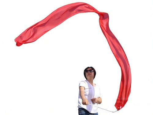 Winged Sirenny 4m Seidenband-Streamer für Tanz, Anbetung & Flow-Kunst. Handbemalter, Fließender Echter Seidenstoff und Fiberglasstab mit Drehhaken