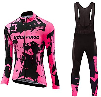 UGLY FROG Damen Fahrradtrikot Set Fahrradbekleidung Atmungsaktiv Fahrrad Trikot Langarm + Radhose mit 3D Sitzpolster