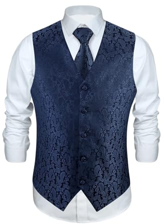Enlision väst för män. Elegant väst för bröllop i Paisley Jacquard. Eleganta västar. Kostym, slips och blommig näsduk till fester.