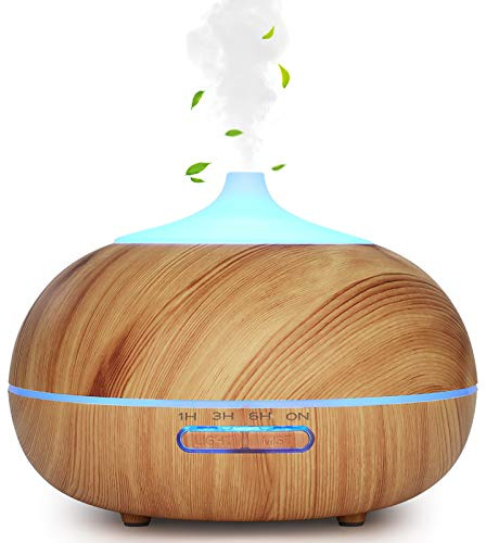 WD&CD Essential Oil Diffusers Humidifiers for Home 300-400ML Ultrasonic Aroma Diffuser Humidifier Cool Mist/Waterless Auto-off / 7 Color Lights / 3 Timer Setting/Whisper Quiet(Light Wood Grain)