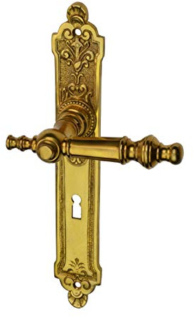 Türbeschläge antik, Türdrücker-Garnitur Modell 'Füssen P' aus Messing patiniert, poliert mit Türklinken für Zimmertüren, Jugendstil