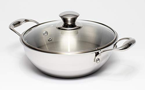 Zinel 5038 wok de tres capas con tapa de cristal, 5,5 L-28 cm, acero inoxidable