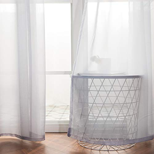 MIULEE Gardinen Voile Vorhänge mit Ösen 2er Hellgrau 140x160cm | Transparente leichte Voile Vorhänge mit Metall Ösen, lichtdurchlässig, modern elegant für Wohn- und Schlafzimmer