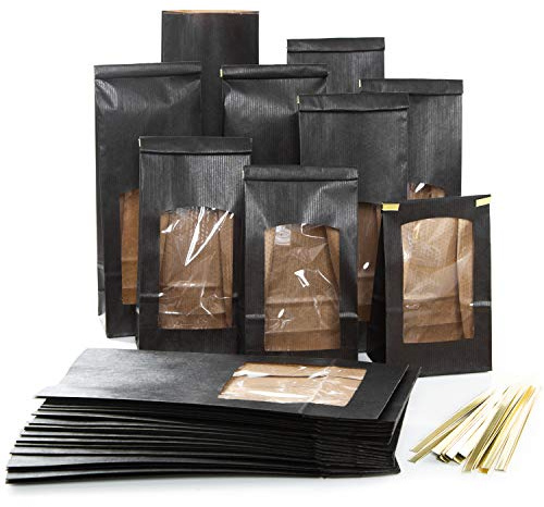 Logbuch-Verlag 25 schwarze Tüten für Plätzchen Kekse Nudeln Bodenbeutel Verpackung Kektstüte Teetüte 10,5 x 6,5 x 31 cm Kraftpapier Gebäckbeutel