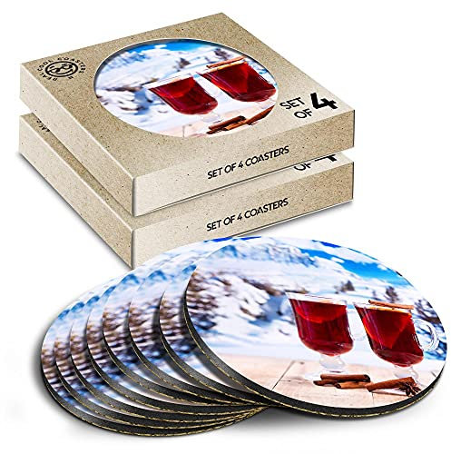 8 x Eco Boxed Cork Coasters - Mulled Wine Winter Ski Resort Drink Cup Mug Glass Table Mat #21922