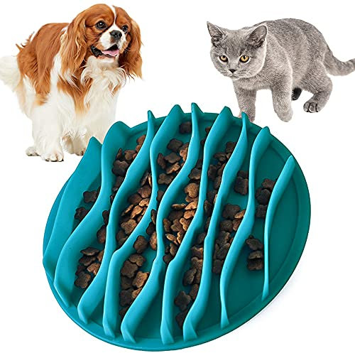 Gamelle Anti-Glouton pour Chat, Hillylolly Gamelle Anti Glouton Chien, Gamelle d'alimentation Lente, Gamelle Interactive Chat, Gamelle Anteractive, Digestion Lente, Fun Feeder, 19 * 19 * 2.8 cm, Bleu