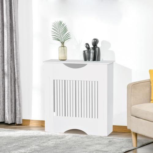 HOMCOM Cubre Radiador 78x19x82 cm Moderno con Estante Carga 10 kg Blanco | Cubierta de Radiador MDF, Dispositivo Antivuelco, para Sala de Estar Dormitorio