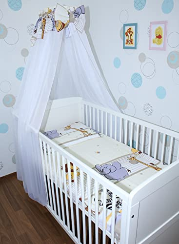 Primawela Baby Bettset Bettwäsche mit Himmel Chiffon - Bärchen Blau - Bettausstattung Set (7 teilig)
