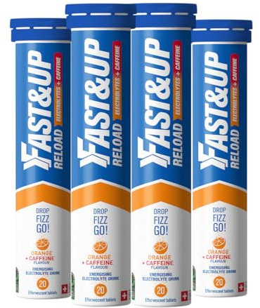 Fast&Up Reload – Orange + Caffeine Flavour – 80 Effervescent Tablets – Instant Electrolytes for Rapid Hydration & Energy - Added Vitamin C & B12 for Performance, Wellbeing, Travel & Recovery – Vegan