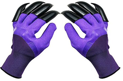 DCCPAA Gartenhandschuhe mit Krallen, Handschuhe, 1 Paar (zwei Hände mit Krallen), zum Graben, Pflanzen, Jäten, Säen, wasserdicht, beste Gartengeschenke für Männer und Frauen, Violett