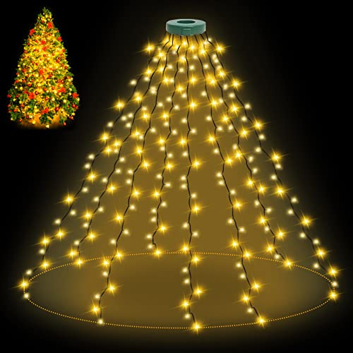 BOLWEO Christbaumbeleuchtung mit Ring 2m 280LED mit 8 Girlanden Weihnachtsbaum Lichterkette mit 8 Modi,IP44 Wasserdicht,Memory and Timing Funktion für Weihnachtsbaumschmuck-Warmweiß | Weihnachtsbaum Lichterkette mit 8 Modi,IP44 Wasserdicht,Memory and Timing Funktion für Weihnachtsbaumschmuck Warmweiß