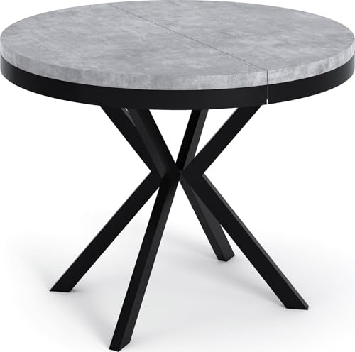 WFL GROUP Runder Ausziehbarer Esstisch - Loft Style Tisch mit Metallbeinen - 120 bis 200 cm - Industrieller Tisch für Wohnzimmer - Kompakt - 120 cm - Beton Grau