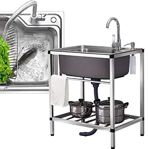 Ensemble D'évier De Cuisine De Restaurant Commercial - Evier Exterieur Evier INOX Professionnel, pour Usage Intérieur Et Extérieur, Meuble Evier INOX De Cuisine Bac Laver Plonge Lavabo