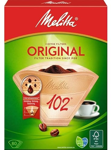 MELITTA Filtre N°102 Brun pour Café - 80 Filtres de qualité supérieure pour un café parfaitement filtré et délicieux. - Lot De 4 - Vendu Par Lot