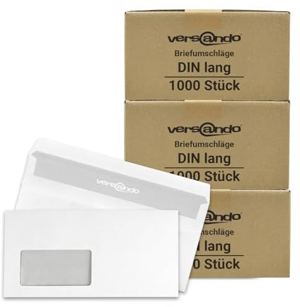 versando 3.000x Briefumschläge mit Fenster DIN lang 220x110mm weiß: selbstklebende Kuverts für Rechnungen, Briefe, Dialogpost, einfach verschließbar mit Sichtschutz