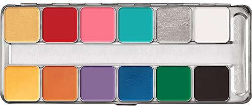 Kryolan Pintura Palette de maquillage WaterColor Pintura 1 à 12 couleurs, lavable, végétalien, sans parfum ni parabène, sans gluten, idéale pour le maquillage des enfants, les fêtes, le carnaval,
