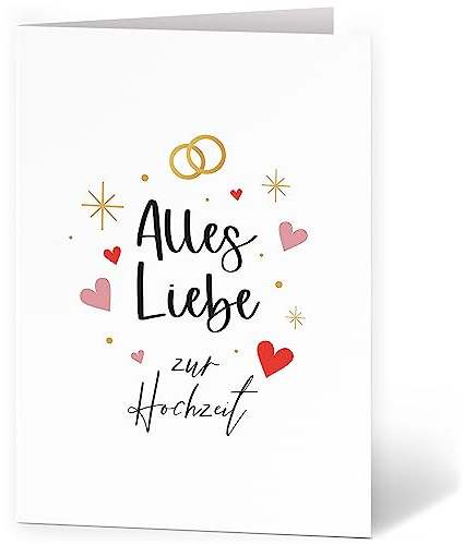 XXL Glückwunschkarte (A4) | zur Hochzeit | mit Umschlag | Alles Liebe Herzen | edle und hochwertige Klappkarte | Große Design Karte zum Verschenken | Maxi Karte Überformat