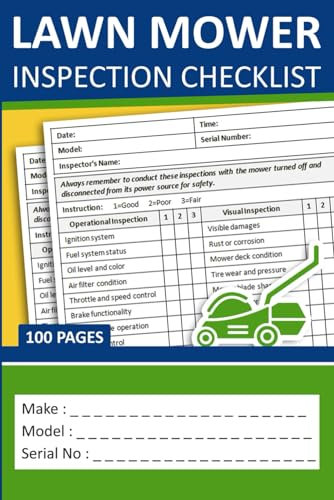 Lawn Mower Inspection Checklist: Lawn Mower Pre-Start Inspection Book | Lawn Mower Safety and Maintenance Inspection Sheets