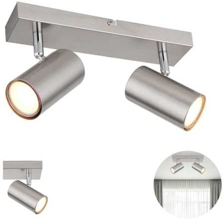 Lichthandel Hoch Deckenleuchte 2-Flammig, Deckenstrahler LED Schwenkbar GU10 Spotbalken Deckenlampe Spot nickel Modern Strahler Deckenspot Küche Schlafzimmer Wohnzimmer (2er Spot Nickel)