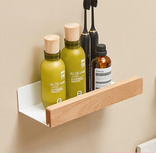 An der Wand montiert Schwimmend Metallregal Ledge,Weiß Badezimmer Regal Wandhalterung Regal dekorieren mit Massivholz Kanten Platzeinsparung Rostfest Extra stark Schwebende Regale Lagerregal(20CM)
