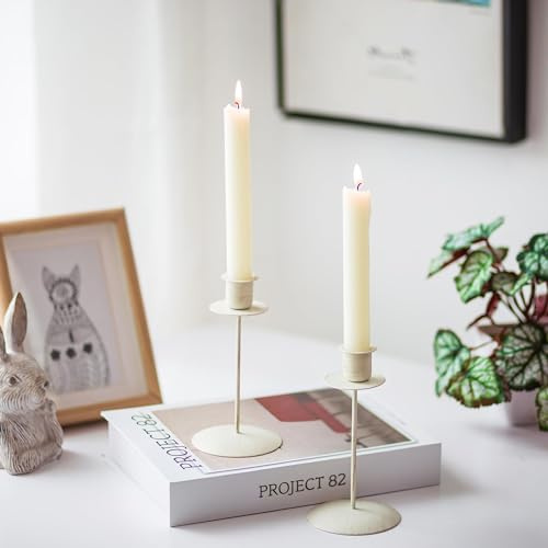 Romadedi Portavelas, color blanco, juego de 2 portavelas, de metal, estilo vintage, moderno, decoración para boda, mesa, Navidad, decoración de mesa, salón, corona de Adviento