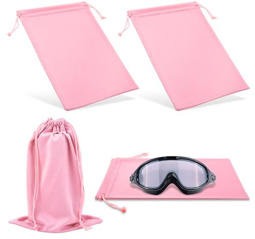 PEUTIER 4St Ski Brillentasche, 27x18cm Mikrofaser Weich Skibrillentasche mit Kordelzug Schneebrillentasche Mikrofaser Tasche für Brillengläser Kameraobjektive Brillenzubehör (Rosa)