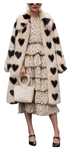 Dawwoti Frauen Langem Nachahmung Pelz Mantel Verdickte Reversweiß Liebesmuster Strickjacke Warm Kalte Winter Mantel
