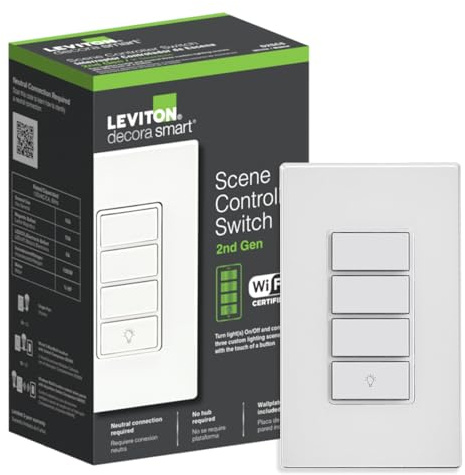 Leviton Decora Smart Controller Switch, Wi-Fi 2nd Gen, Neutral Wire Required, Works with My Leviton, Alexa, Google Assistant, Apple Home/Siri, & Wired or Wire-Free 3-Way, D2SCS-1RW, White