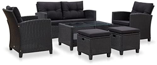 Willood 6-TLG. Garten-Sofagarnitur mit Auflagen Gartenmöbel Lounge, Sitzgruppe für Garten, Terrasse und Balkon, Gartenmöbel Set wetterfest Poly Rattan Schwarz