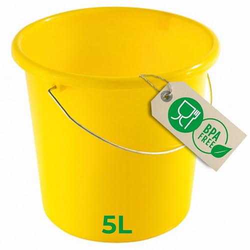 Novaliv Eimer 5L Gelb mit Maßeinteilung - Putzeimer 5 Liter ? 22,5 cm Praktischer Allrounder mit Skala für Haushalt & Garten ideal als Haushaltseimer, Wassereimer, Wischeimer, Bucket