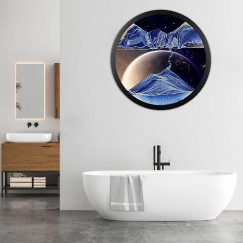 Cadre Sable Mouvant, Sablier de Relaxation 3D Verre Rond, Image d'art de Sable en Mouvement, Peinture de Sable Qui Coule Paysage de Sable de La Mer Profonde pour la Maison, le Bureau, le Café