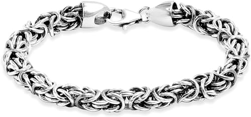 Charmsy - Pulsera bizantina de plata de ley 925 para mujer, pulsera de cadena de eslabones italianos hecha a mano, pulsera clásica antigua, regalo de joyería para ella, pulsera de 7 pulgadas