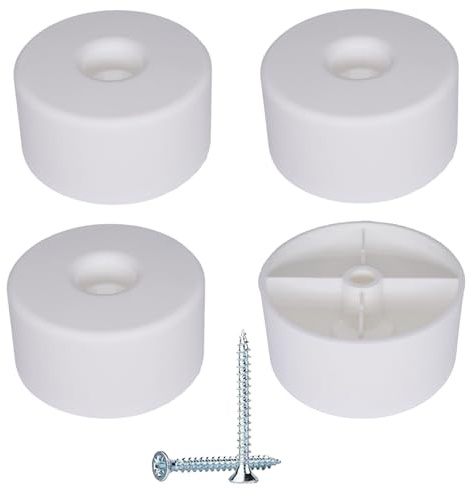 SKIR'CO 4 pcs, White Plastic Round Furniture Legs, 50 mm Diameter, Height 25 mm, Plastic Furniture Feet, Screws Included