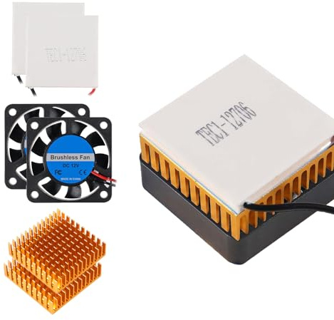 ALAMSCN 2 Stück TEC1-12706 Thermoelektrischer Peltier Kühlkörper Modul 12V 60W + 4010 Bürstenloser Lüfter 12V + 2 Stück Kühlkörper Aluminium Heatsink 40x40x11mm