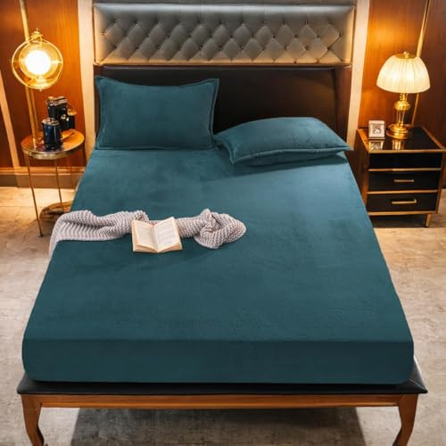 Gezu Lenzuolo con angoli elasticizzati in peluche, 200 x 200 cm, colore blu petrolio, morbido e caldo, in flanella, adatto per materassi fino a 30 cm