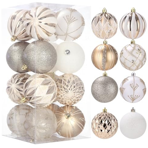 Bolas de Navidad 16Pcs, Adornos 8CM para Árbol, Decoraciones Delicadas Rellenas, Bolas Decorativas con Ornamentos Navideños