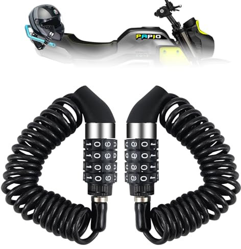 2 Stück Helmschloss Motorrad, Mini Schwarzes Fahrradschloss, Mini Schwarzes Fahrradschloss Hochleistungs, Wasserdicht Helmschloss mit Zahlencode, Leicht Kabelschloss für Fahrrad Tricycle Motorräder