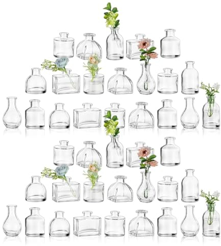 Glasseam Small Bud Vase for Centrepiece: 42pcs Clear Glass Vases for Wedding Party Centrepieces Home Dining Tables Decorations - Lovely Mini Vases for Flowers