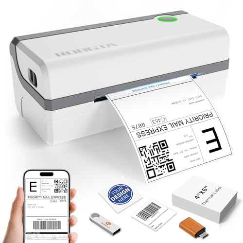Rongta Bluetooth Thermal Shipping Label Printer, Wireless 4x6 Label Sticker Printer for Shipping Packages, Support Android, iPhone, Widely Used for Amazon, Shopify, Etsy, UPS