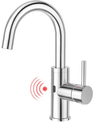 CREA Automatic Touchless Bar Faucet, Smart Infrared Motion Sensor Faucet for Kitchen Prep Sink or Bathroom Vanity, Stainless Steel 360° Swivel Single Handle 1 Hole, Polished Finish