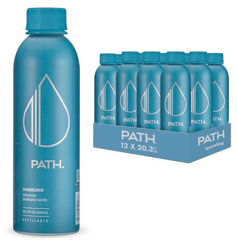 PATH Sparkling Bottled Water - Ultra-Purified, pH-Balanced Carbonated Soda Water in Aluminum Bottle - BPA Free, Reusable, Infinitely Recyclable - Crisp, Refreshing Taste 20.3 fl oz (Pack of 12)