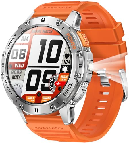 findtime Militär Smartwatch, Fitness Tracker Uhren mit LED Taschenlampe Telefonfunktion Outdoor Sportuhr IP68 Wasserdicht Blutdruck Herzfrequenz Monitor Fitnessuhr