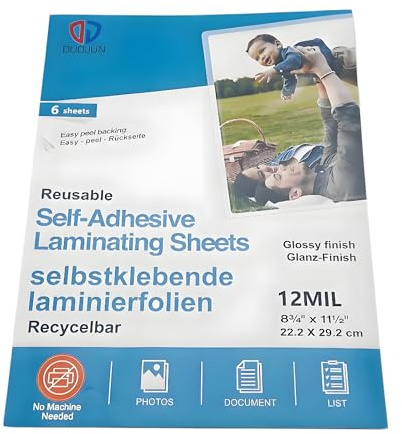 Kaltlaminiertaschen selbstklebend, Laminierfolien aus PET zum Versiegeln und Schützen von Fotos, Speisekarten etc. ohne Laminiergerät, 6 Stück pro Packung, transparent，verdicken (8.75x11.5)