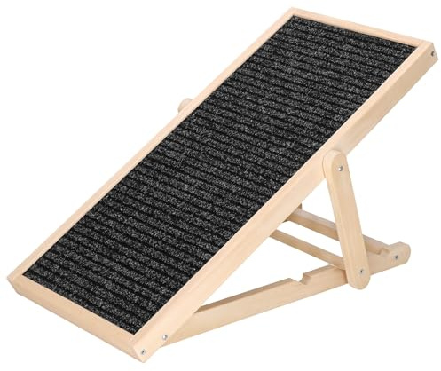 Muntel Hunderampe, Hundetreppe aus Holz, verstellbar, Hunderampe für kleine Hunde, Rampe für Hunde,Hunde Treppen,Höhenverstellbar, Schwarz/Holz, bis 60 kg belastbar.